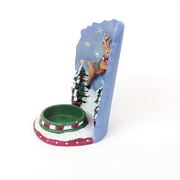 Christmas Tree Holiday Reindeer Candle Votive Holder Tree Snowflakes - Picture 6 of 8